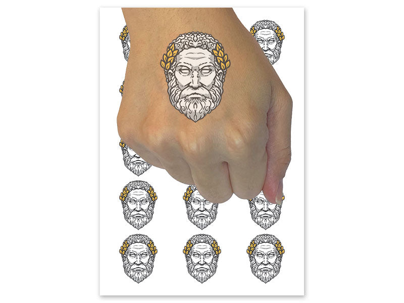 Greek Marble Statue Head Philosopher Zeus Temporary Tattoo Water Resistant Fake Body Art Set Collection (1 Sheet)