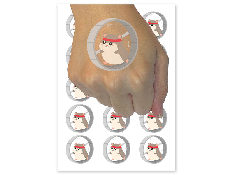 Hamster Running Wheel Temporary Tattoo Water Resistant Fake Body Art Set Collection (1 Sheet)