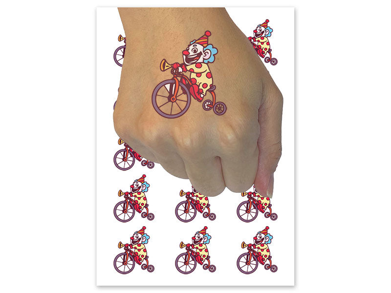 Happy Clown on Tricycle Bike Silly Temporary Tattoo Water Resistant Fake Body Art Set Collection (1 Sheet)