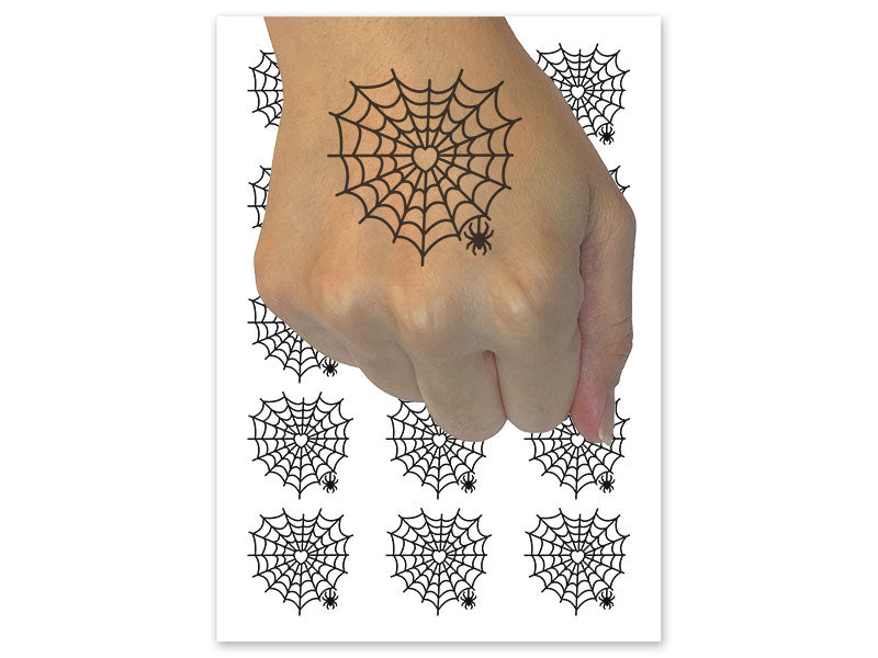 Heart Spider Web Temporary Tattoo Water Resistant Fake Body Art Set Collection (1 Sheet)