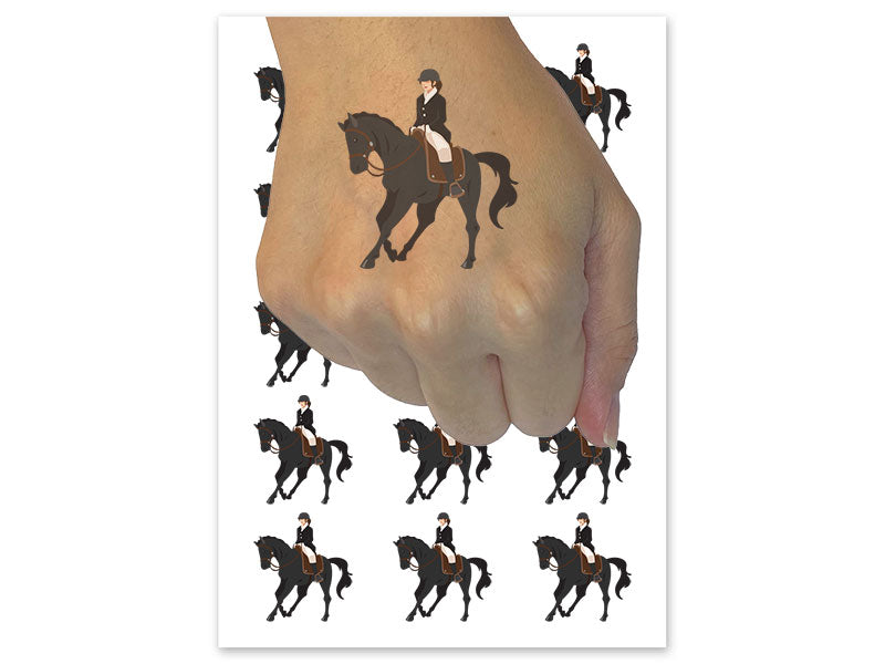 Horseback Riding Woman Equestrian Horse Riding Temporary Tattoo Water Resistant Fake Body Art Set Collection (1 Sheet)
