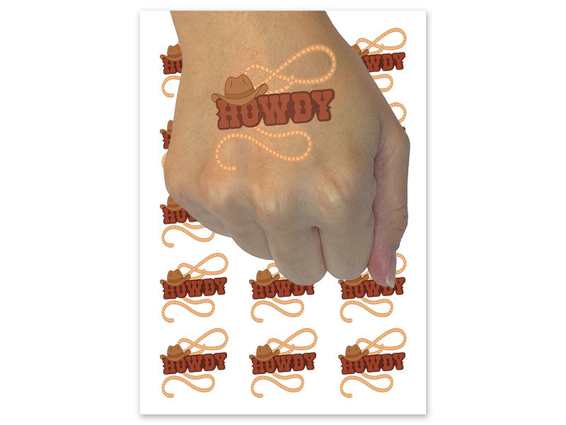 Howdy Cowboy Hat Lasso Temporary Tattoo Water Resistant Fake Body Art Set Collection (1 Sheet)