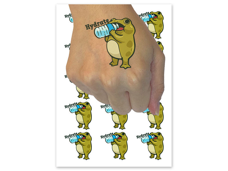 Hydrate Frog with Water Bottle Temporary Tattoo Water Resistant Fake Body Art Set Collection (1 Sheet)