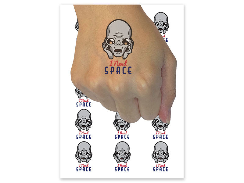 I Need Space Gray Alien Funny Temporary Tattoo Water Resistant Fake Body Art Set Collection (1 Sheet)