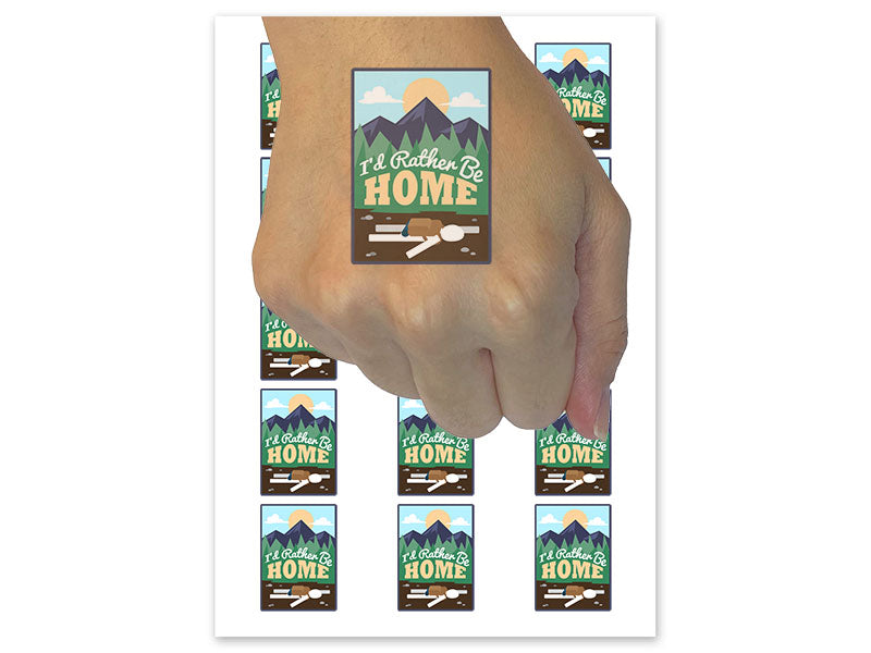 I'd Rather Be Home Hiking Nature Funny Temporary Tattoo Water Resistant Fake Body Art Set Collection (1 Sheet)