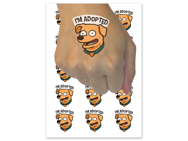 I'm Adopted Funny Dog Pet Temporary Tattoo Water Resistant Fake Body Art Set Collection (1 Sheet)