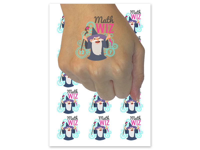 Math Wiz Wizard School Genius Compliment Temporary Tattoo Water Resistant Fake Body Art Set Collection (1 Sheet)