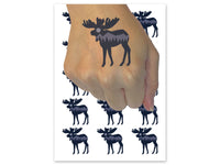 Mountain Scene Moose Silhouette Temporary Tattoo Water Resistant Fake Body Art Set Collection (1 Sheet)