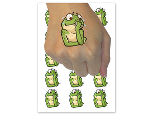 Nervous Scared Sweating Frog Biting Fingernails Temporary Tattoo Water Resistant Fake Body Art Set Collection (1 Sheet)