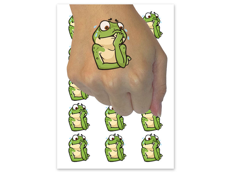 Nervous Scared Sweating Frog Biting Fingernails Temporary Tattoo Water Resistant Fake Body Art Set Collection (1 Sheet)