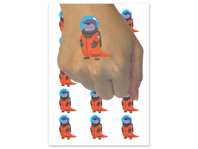 Otter Outer Space Astronaut Science Fiction Temporary Tattoo Water Resistant Fake Body Art Set Collection (1 Sheet)