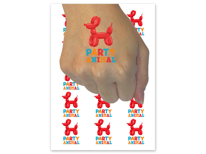 Party Animal Balloon Dog Temporary Tattoo Water Resistant Fake Body Art Set Collection (1 Sheet)