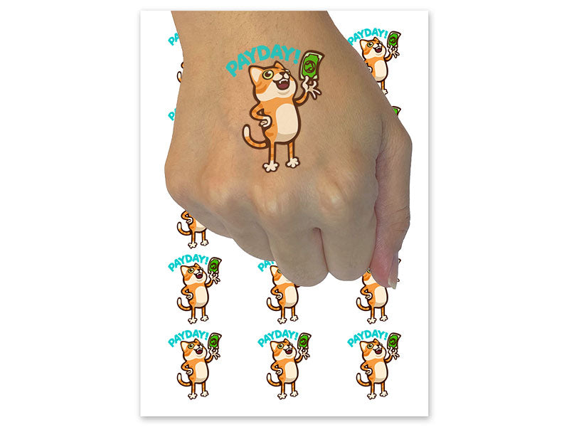 Payday Cat With Money Dollar Bill Temporary Tattoo Water Resistant Fake Body Art Set Collection (1 Sheet)