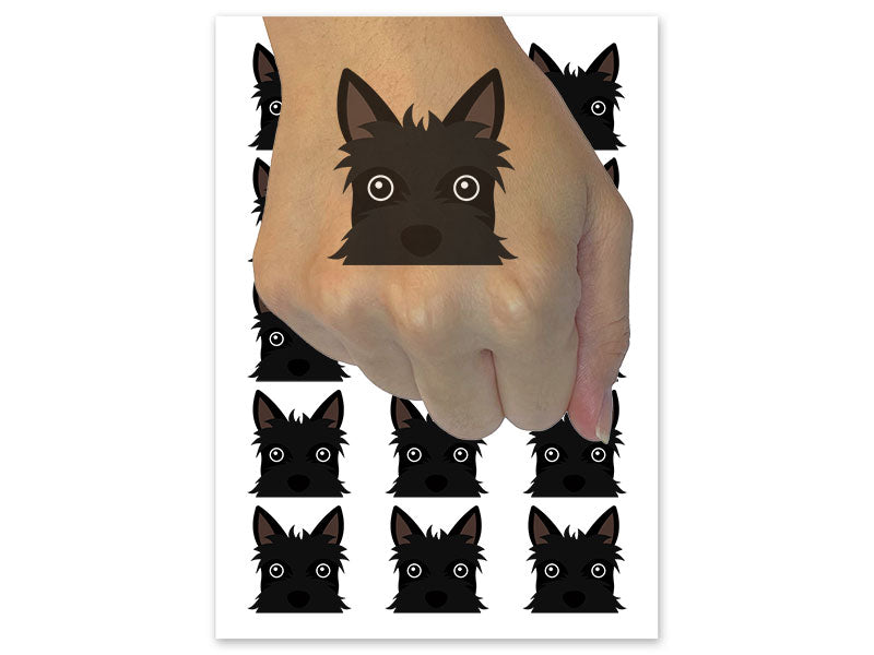 Peeking Scottish Terrier Dog Temporary Tattoo Water Resistant Fake Body Art Set Collection (1 Sheet)