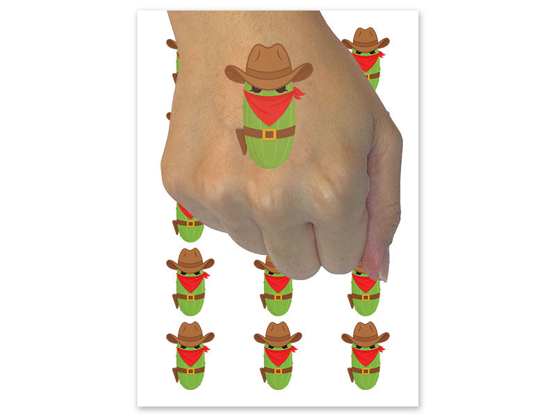 Pickle Bandit Outlaw Cowboy Temporary Tattoo Water Resistant Fake Body Art Set Collection (1 Sheet)