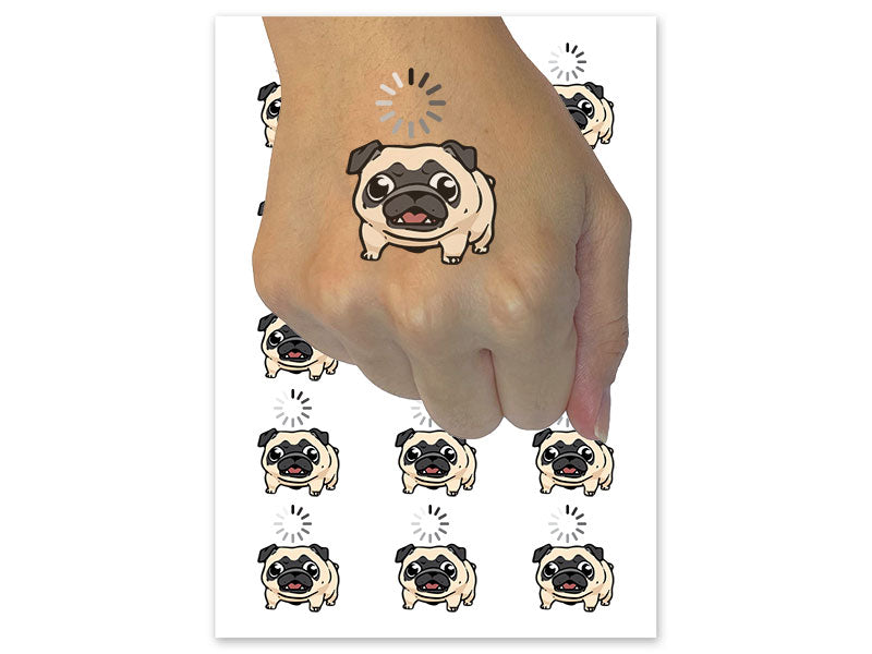 Pug Thinking Calculating Loading Dog Temporary Tattoo Water Resistant Fake Body Art Set Collection (1 Sheet)