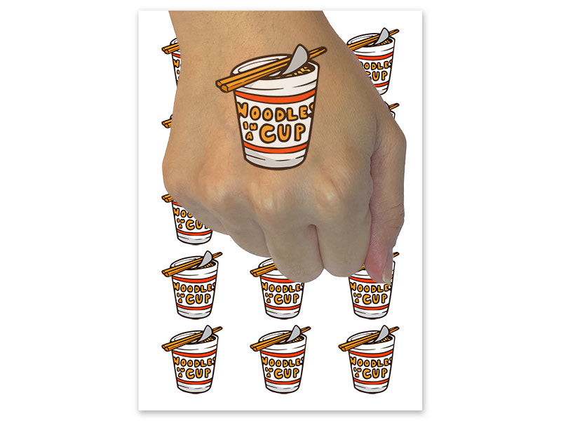 Ramen Instant Noodles Cup Food Temporary Tattoo Water Resistant Fake Body Art Set Collection (1 Sheet)