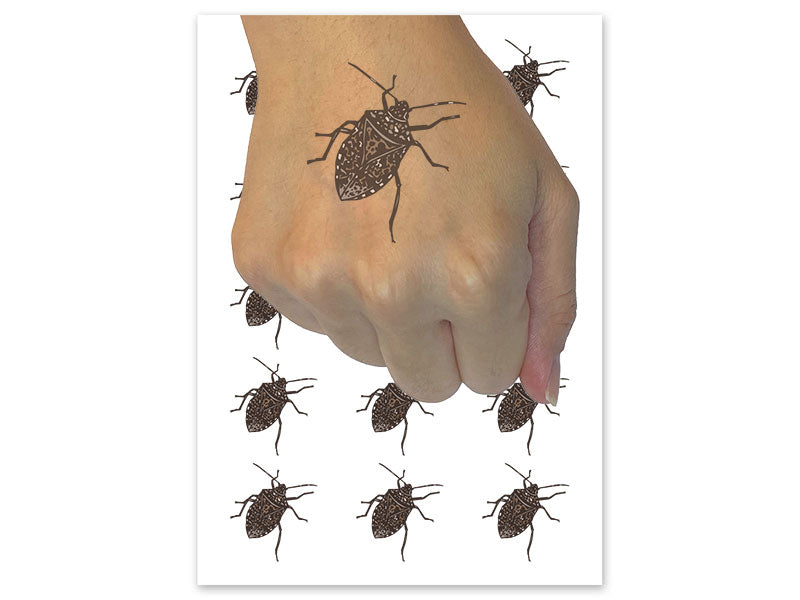 Realistic Brown Marmorated Stink Bug Temporary Tattoo Water Resistant Fake Body Art Set Collection (1 Sheet)