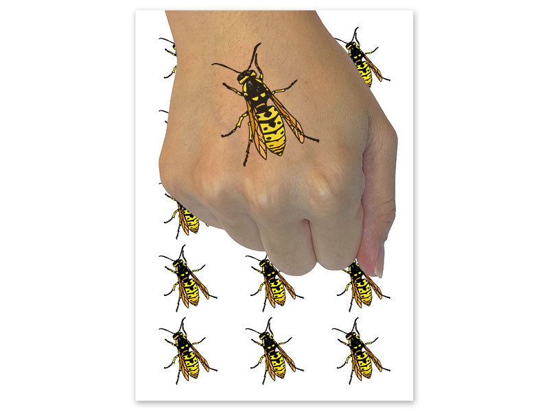Realistic Wasp Yellowjacket Yellow Jacket Hornet Temporary Tattoo Water Resistant Fake Body Art Set Collection (1 Sheet)