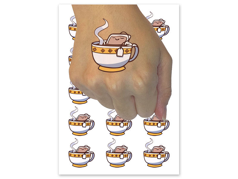 Relaxing Teabag Soaking in Hot Tea Bath Temporary Tattoo Water Resistant Fake Body Art Set Collection (1 Sheet)