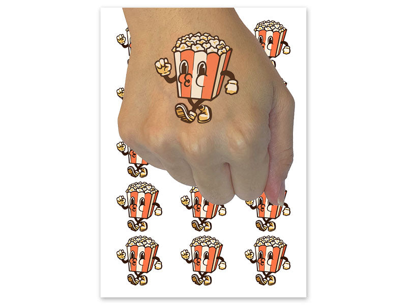 Retro Vintage Popcorn Cartoon Movie Buddy Temporary Tattoo Water Resistant Fake Body Art Set Collection (1 Sheet)