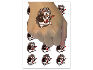 Rockstar Hedgehog with Guitar Temporary Tattoo Water Resistant Fake Body Art Set Collection (1 Sheet)