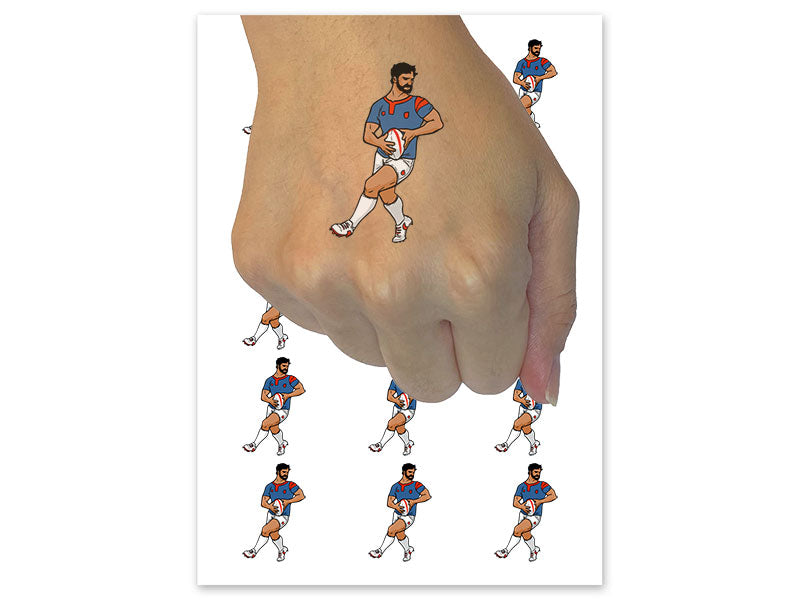 Rugged Rugby Player Man Sport Temporary Tattoo Water Resistant Fake Body Art Set Collection (1 Sheet)