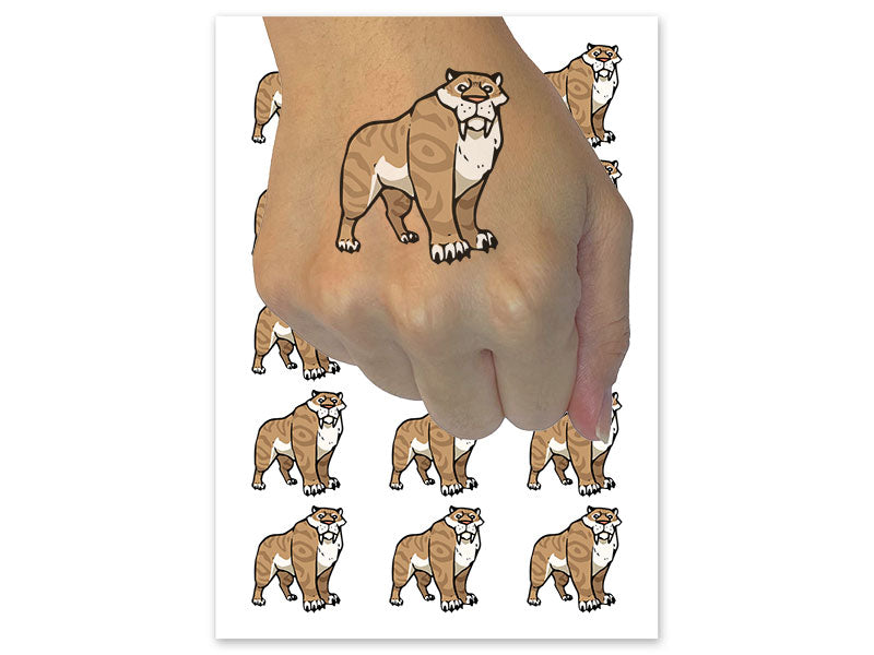 Sabertooth Tiger Extinct Cat Ice Age Temporary Tattoo Water Resistant Fake Body Art Set Collection (1 Sheet)