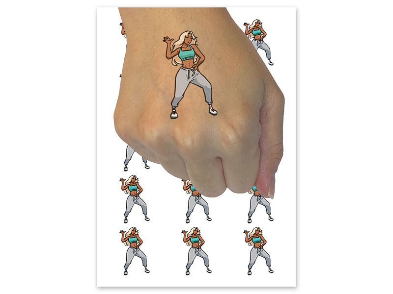 Sassy Hip Hop Dancer Girl Woman Temporary Tattoo Water Resistant Fake Body Art Set Collection (1 Sheet)