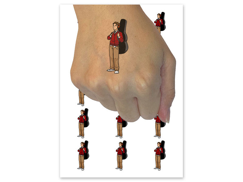 School Band Kid Boy Musical Instrument Student Temporary Tattoo Water Resistant Fake Body Art Set Collection (1 Sheet)