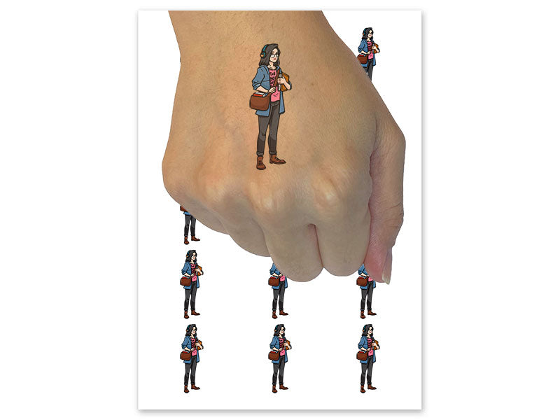 School Book Nerd Geek Library Girl Temporary Tattoo Water Resistant Fake Body Art Set Collection (1 Sheet)