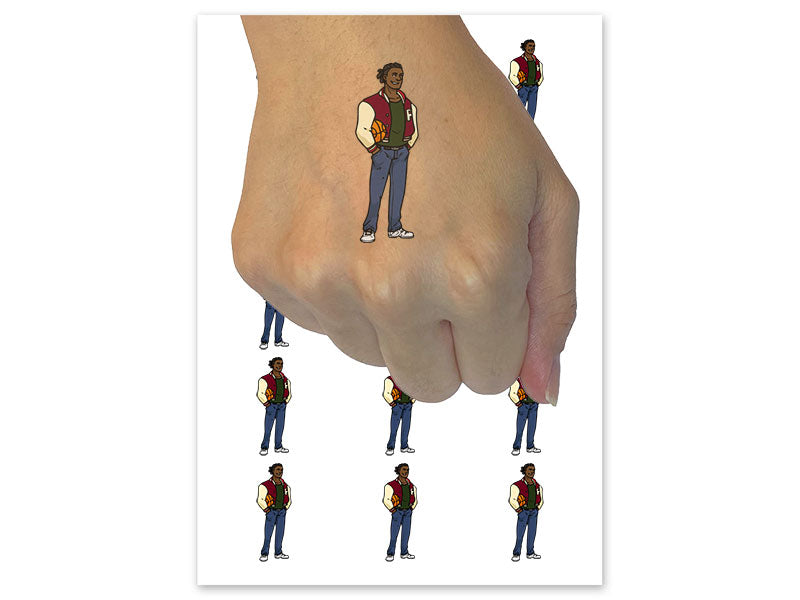 School Jock Student Team Sports Basketball Athlete Letterman Jacket Temporary Tattoo Water Resistant Fake Body Art Set