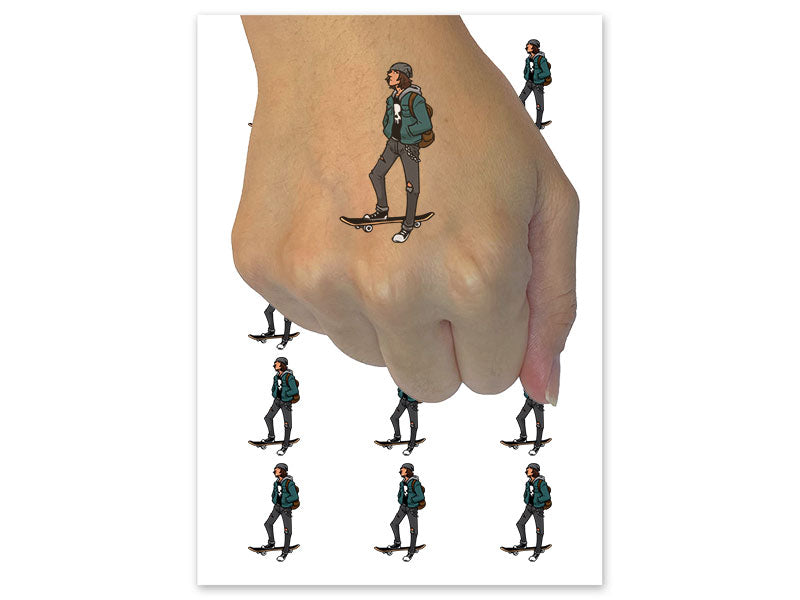 School Loner Skater Boy Punk' Temporary Tattoo Water Resistant Fake Body Art Set Collection (1 Sheet)