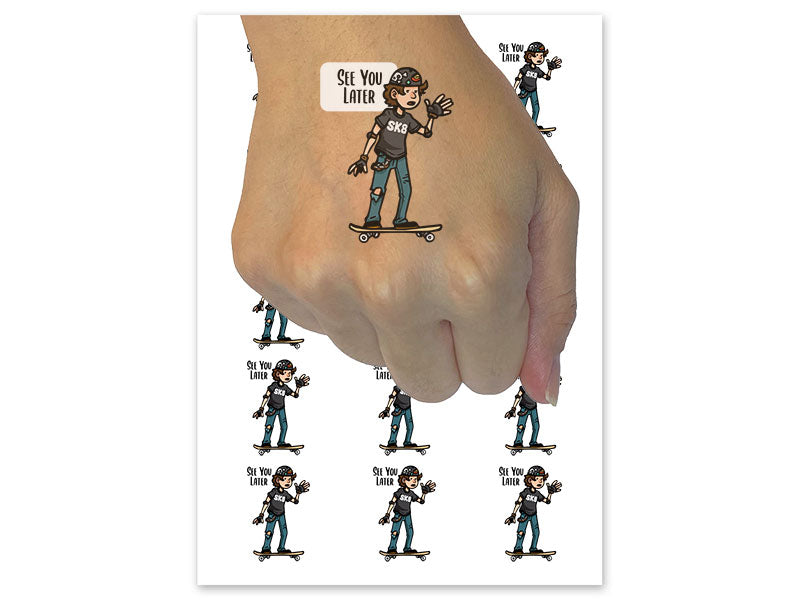 See You Later Skater Boy Skateboard Temporary Tattoo Water Resistant Fake Body Art Set Collection (1 Sheet)