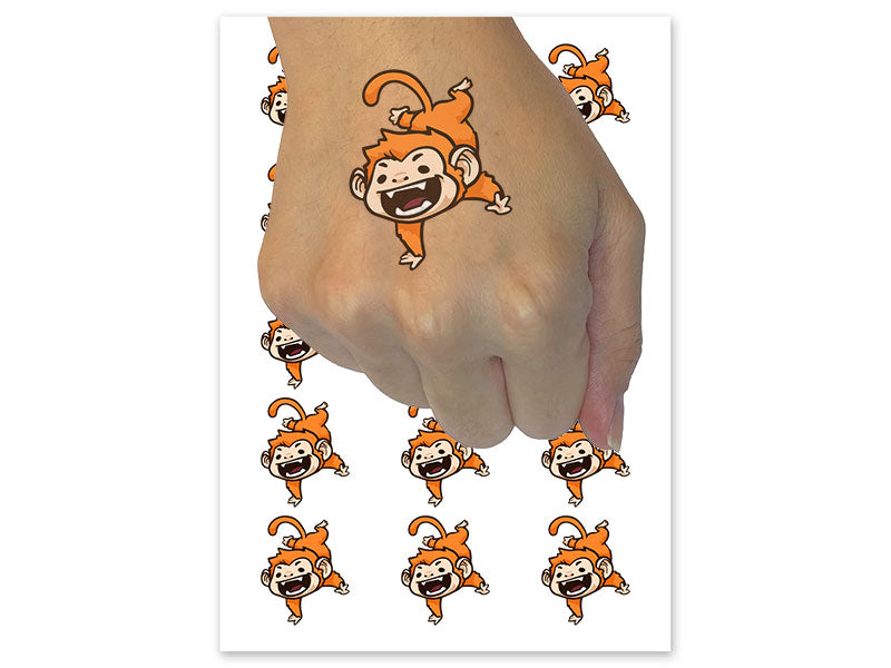Silly Monkey Doing Handstand Temporary Tattoo Water Resistant Fake Body Art Set Collection (1 Sheet)
