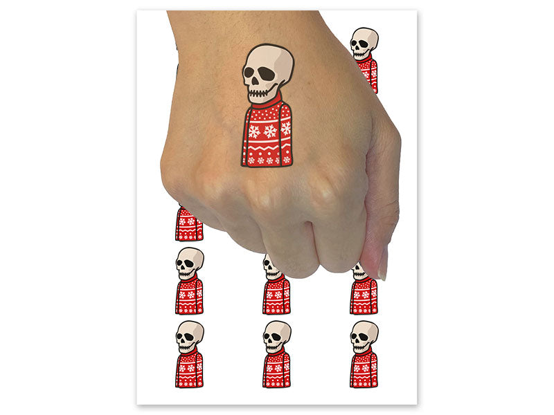 Skeleton Skull in Christmas Sweater Temporary Tattoo Water Resistant Fake Body Art Set Collection (1 Sheet)
