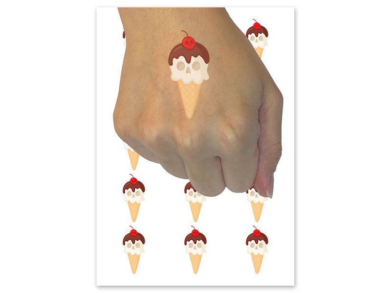 Skull Ice Cream Cone Temporary Tattoo Water Resistant Fake Body Art Set Collection (1 Sheet)