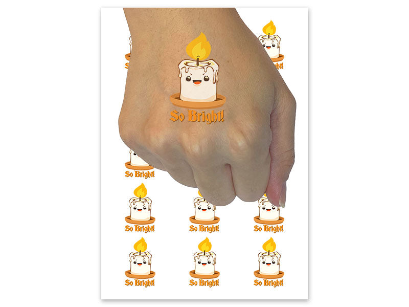 So Bright Cute Smiling Candle Flame Compliment Temporary Tattoo Water Resistant Fake Body Art Set Collection (1 Sheet)