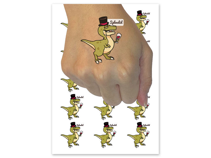 Sophisticated T-Rex Tyranosaurus Rex Dinosaur Top Hat Monocle Temporary Tattoo Water Resistant Fake Body Art Set