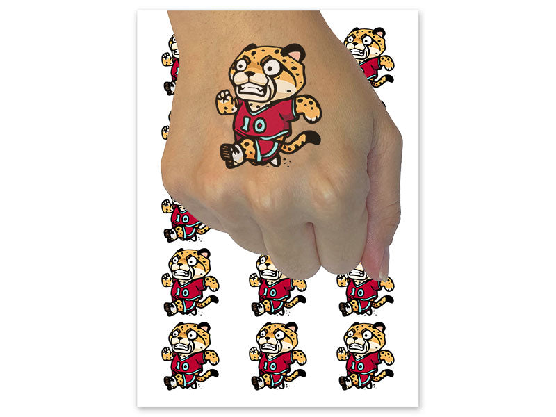 Speedy Cartoon Cheetah Sprinting Track and Field Sports Temporary Tattoo Water Resistant Fake Body Art Set Collection