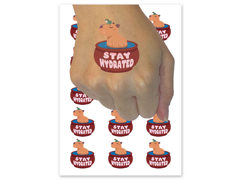 Stay Hydrated Capybara and Frog Temporary Tattoo Water Resistant Fake Body Art Set Collection (1 Sheet)
