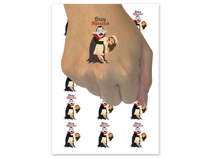 Stay Hydrated Vampire with Victim Monster Temporary Tattoo Water Resistant Fake Body Art Set Collection (1 Sheet)