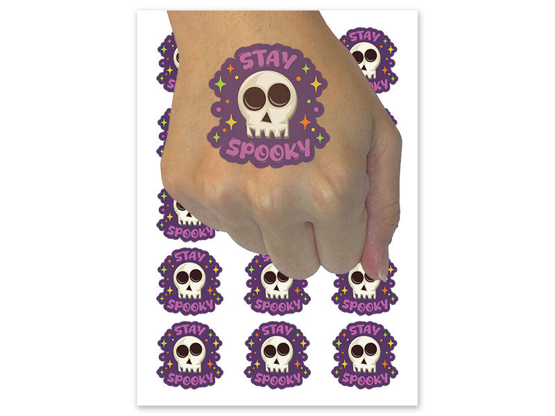 Stay Spooky Skull Halloween Temporary Tattoo Water Resistant Fake Body Art Set Collection (1 Sheet)