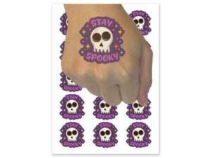 Stay Spooky Skull Halloween Temporary Tattoo Water Resistant Fake Body Art Set Collection (1 Sheet)