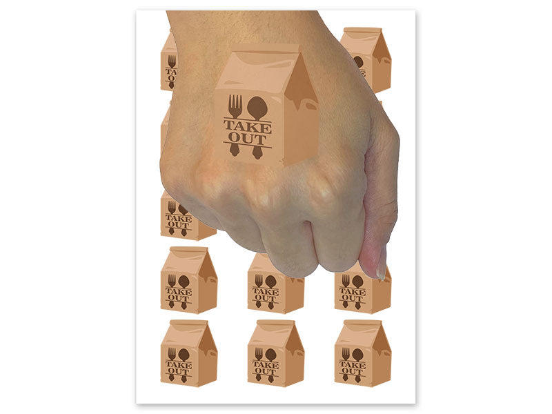 Take Out Bag Food To Go Temporary Tattoo Water Resistant Fake Body Art Set Collection (1 Sheet)