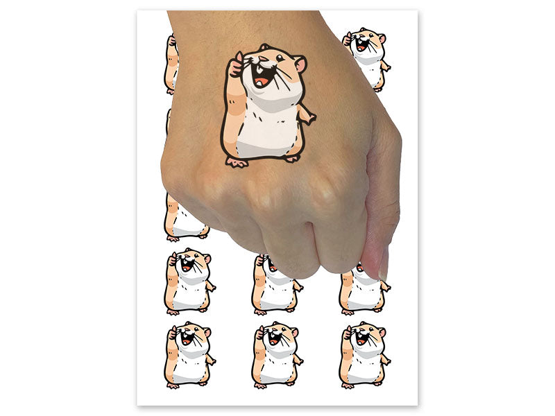 Thumbs Up Hamster Rodent Big Smile Temporary Tattoo Water Resistant Fake Body Art Set Collection (1 Sheet)