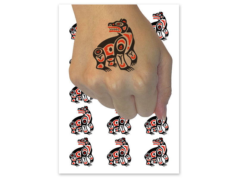 Tribal Native American Bear Totem Temporary Tattoo Water Resistant Fake Body Art Set Collection (1 Sheet)