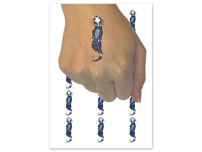 Tribal Sea Otter Native American Temporary Tattoo Water Resistant Fake Body Art Set Collection (1 Sheet)