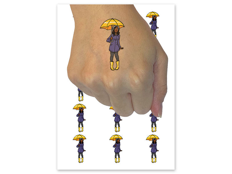 Umbrella Woman Rain Boots Weather Temporary Tattoo Water Resistant Fake Body Art Set Collection (1 Sheet)