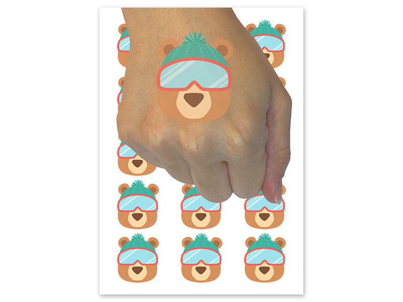 Winter Skiing Bear Temporary Tattoo Water Resistant Fake Body Art Set Collection (1 Sheet)